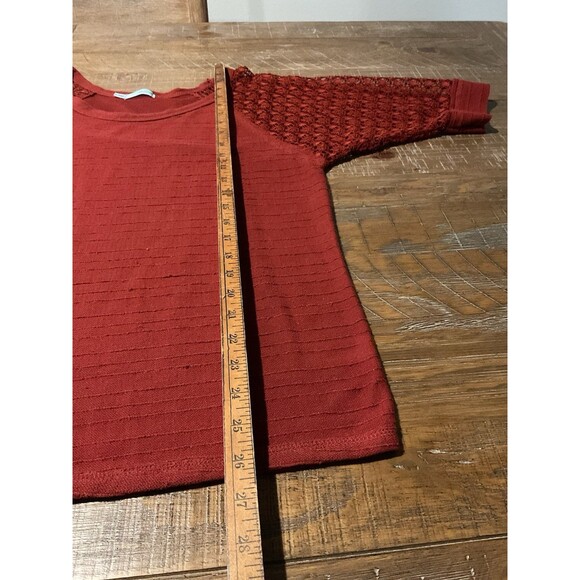 Maurices Women's Rust Red Knit Top Lace Sleeve Scoop Neck‎ 3/4 Sleeve Large L - Picture 5 of 10